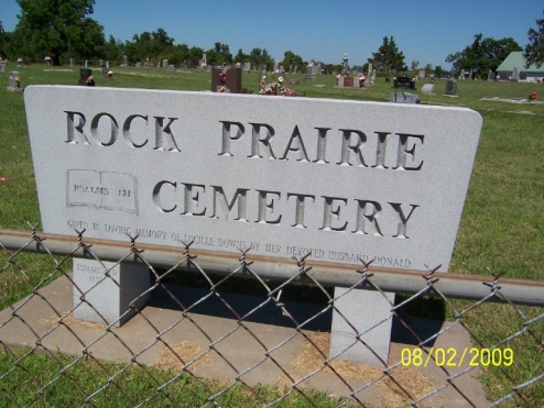 Rock Prairie Cemetery entrance sign